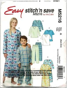 McCALL'S M5216 Easy Stitch & Save Size XS-Small Pyjamas and Nightshirt UNCUT - Imagen 1 de 3