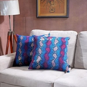 Bold Blue Python Leather Pillow Cover 100% Soft Lambskin Decorative Sofa Cushion - Picture 1 of 8