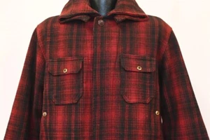 CHAQUETA DE CAZA VINTAGE AÑOS 30 WOOLRICH ROJO NEGRO 501 MACKINAW CUADROS LANA CON CAPUCHA XL - Imagen 1 de 8