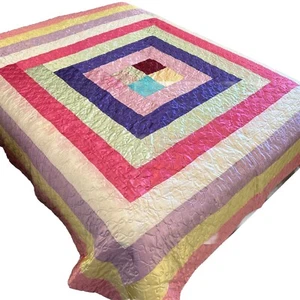 Vintage Satin Tagesdecke Decke Quilt Blöcke Pastelltöne 90x92 Atemberaubende Queen Farbe - Bild 1 von 7