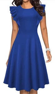 NEW Vintage Ruffle Flared A Line Swing Casual Dress w/ Pockets L - Picture 1 of 5