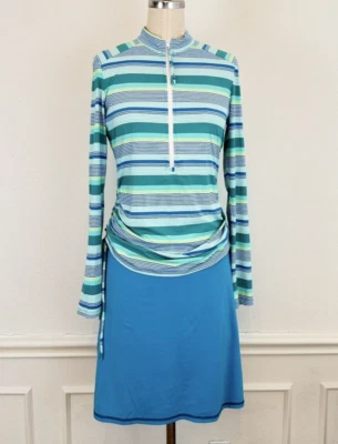 Conjunto de 2 Saia Top Feminina Title Nine Pequena Atlética Nylon Elastano Azul Verde - Imagem 1 de 4