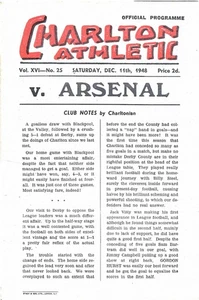 CHARLTON ATHLETIC V ARSENAL ~ 11 DICEMBRE 1948 ~ OTTIME CONDIZIONI - Foto 1 di 1