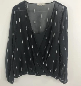 OASIS BLOUSE 10 GREY SILVER SHEER Geometric Layered Long Sleeve Casual Womens - Picture 1 of 20