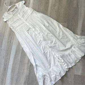 Vestido midi vintage de algodón sin mangas con volantes para mujer blanco talla 6 pradera cabaña - Imagen 1 de 7