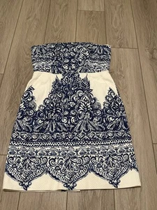 J. Crew Collection Ella Porcelain Paisley Blue White Strapless, Size 12 - Picture 1 of 6