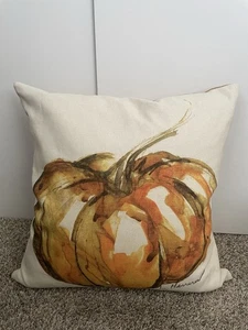 POTTERY BARN PAINTED PUMPKIN PILLOW COVER PLUS INSERT 20" x 20" Fall Decor - Picture 1 of 5