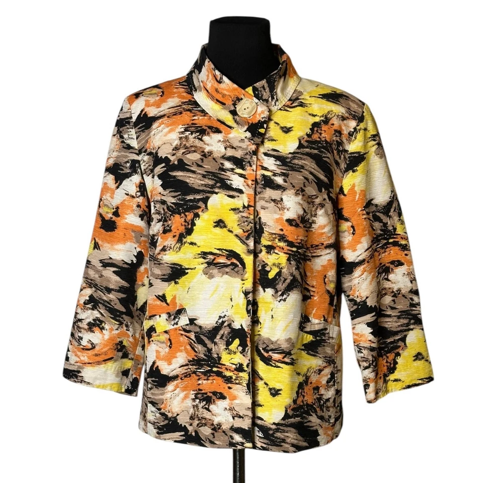 Chaqueta Blazer David Brooks Vintage Naranja Amarillo Estampado Seda Talla Mediana Foto 1 de 4