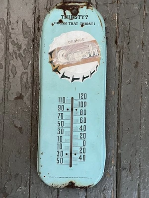 Vintage ORANGE CRUSH Metal Thermometer - 16” x 6” Marked 1110 Made In USA - Image 1 of 4