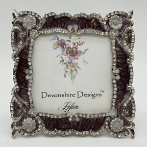 Lefton Devonshire Designs Square Purple Enameled Rhinestone Flowers Frame 4” - Picture 1 of 9