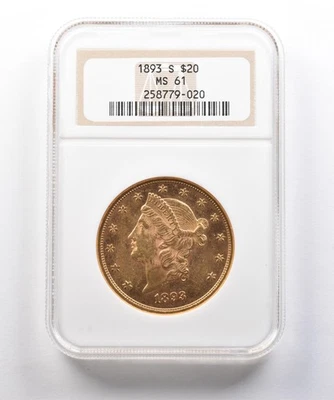 1893-S $20 Liberty Head Gold Double Eagle MS61 NGC *3006 - Image 1 of 3