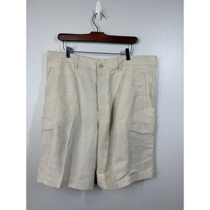 Cubavera Mens Linen Blend Cargo Shorts Khaki Size 38 Flat Front Casual Resort - Picture 1 of 7