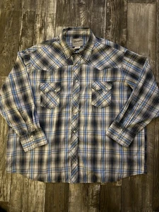 Wrangler Hemd Herren Western Mode Pearl Snap Größe 3XL grau & blau gestreift - Bild 1 von 11
