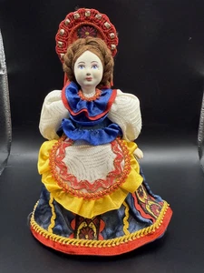 Disfraz Folclórico Ruso Vintage Muñeca Kokoshnik Porcelana Cara Souvenir Exhibidor 7" - Imagen 1 de 6