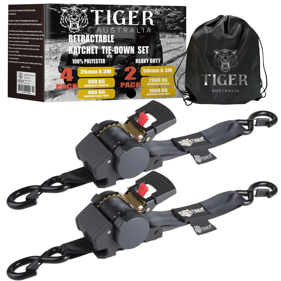 Tiger Australia® 50mm × 3m New Auto Slow-Retracting Design Ratchet Straps 2-Pack - image 1 of 4