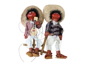 2 Marionette Puppet W/ Strings Mexican Style Men With Sombreros - Picture 1 of 3