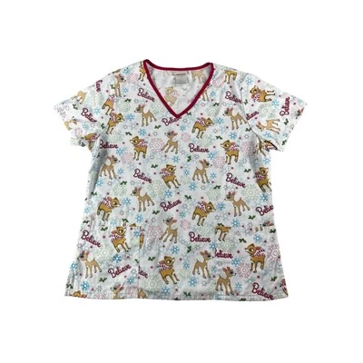 Medical Scrub Shirt Mens Medium Christmas Rudolph Red Nosed Reindeer Pockets - Image 1 of 4