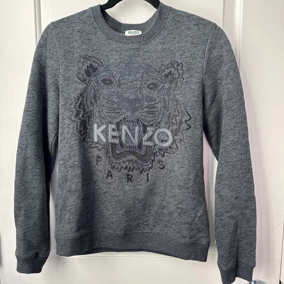 Sudadera Kenzo Paris Tigre Gris Melange Algodón Bordado Pullover Talla S Foto 1 de 4