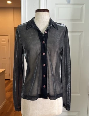 Camisa Y2k Vintage Sem Limites Transparente Metálica Botões Tamanho P Usado  - Imagem 1 de 4