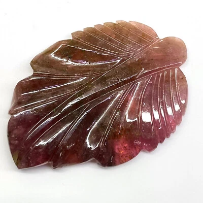 138 Cts Natural Carved Tourmaline Leaf 68x46mm Huge Bi Color Loose Gemstone - Image 1 of 4