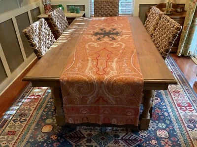 Pottery Barn Paisley Table Runner 22" X 108" Gold Red Brown Linen Blend - Image 1 of 4