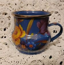 Mackenzie Childs Lapis Blue Flower Market metal enamel Coffee cup mug Floral