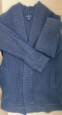 Land's End кардиган свитер, женщин средний миниатюрный, темно-синий хлопок уютный EUC - Изображение 1 из 4