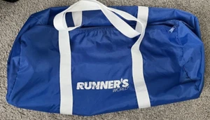 Vintage 70s/80s Gym Bag Runner's World Logo Blue Separate Shoe Compartment EUC - Picture 1 of 4