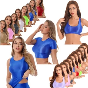 Sujetador deportivo para mujer Chaleco de compresión tanque Racerback brillante suave delgado torso recortado - Imagen 1 de 139