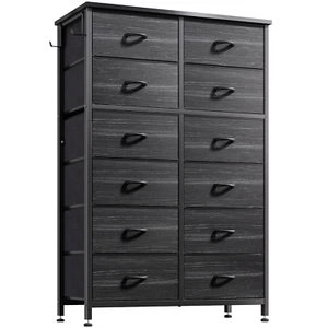 12 Drawer Tall Dresser Bedroom Fabric Dressers Chest of Drawers Nursery Black - Picture 1 of 9