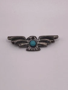 Fred Harvey Ära Navajo handgestempelt Sterlingsilber Türkis Donnervogel Pin - Bild 1 von 10