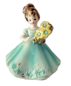 Vestido DE COLECCIÓN Josef Originals NIÑA DE MARZO Piedra de Nacimiento Flores Azul Aguamargarita 4" T - Imagen 1 de 5
