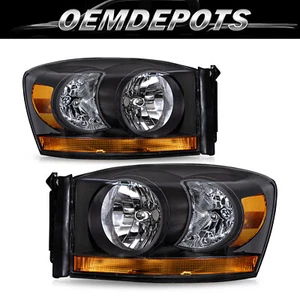 For 2006-2008 Dodge Ram 1500 2500 3500 Headlights Pair Black Headlamps 2PC 06-08 - Picture 1 of 6
