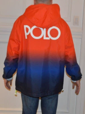 POLO RALPH LAUREN синий оранжевый логотип куртка нейлона молнии капюшон дождевик новый XL SC506 - Изображение 1 из 4