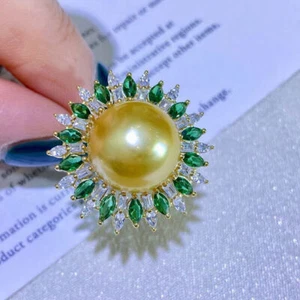 Huge AAA 12-13mm Genuine Natural South Sea Golden Stud Pearl Ring - Picture 1 of 2