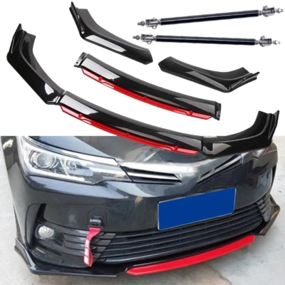 Front Bumper Lip+Red Layer /Splitter Spoiler Strut Rods For Toyota Corolla C Foto 1 de 4