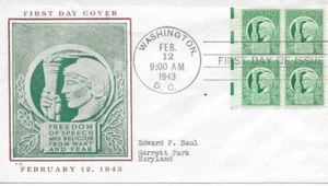 #908 Four Freedoms Cachet First Day Cover  w/FDC - Picture 1 of 1
