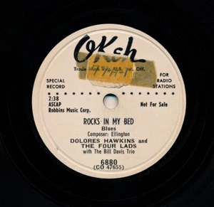 DOLORES HAWKINS and the FOUR LADS on 1952 Okeh 6880 - Rocks in My Bed - Picture 1 of 1