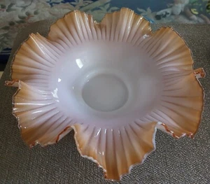 OLD BLOWN FENTON PEACH BRIDES BOWL DEEP RUFFLE TOP & PEACH CREST OVER MILK GLASS - Picture 1 of 11