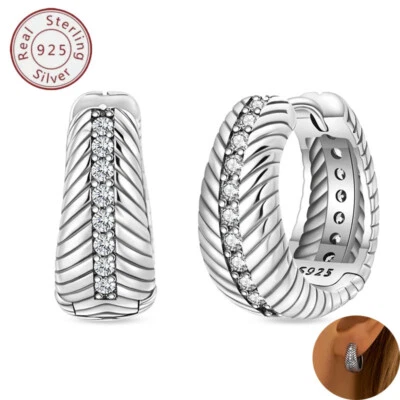 Pendientes Huggie de Aro Pequeño Trenzado de Plata 925 KUNSIR Gruesos Gruesos para Hombres Mujeres Foto 1 de 4