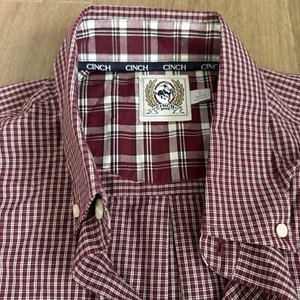 Cinch Western Shirt Button Down Men's Sz L Long Sleeve Red White Plaid Logo NWT - Picture 1 of 9