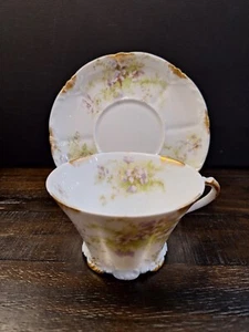 Theodore Haviland Limoges France Cup and Saucer Set Lavender/Gold Gilt Marked - Picture 1 of 19