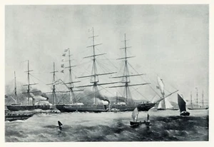 1855 Black Ball Clipper SCHOMBERG, 1925 vintage maritime print Tall Ships - Picture 1 of 3