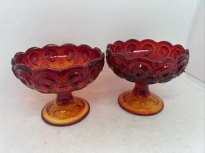 Set (2) Vintage LE Smith Amberina Moon & Stars Footed Taper Candle Holders - Picture 1 of 3