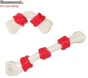 ROSEWOOD CHRISTMAS DINNER BONE DOG PUPPY TOY BONE NYLON TOUGH CHEW PLAY 2 SIZES - Picture 1 of 8