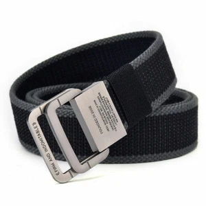 Mens Nylon Webbing Belt Double Loop Buckle Canvas Trouser Jeans Belts UK Stock - Picture 1 of 19