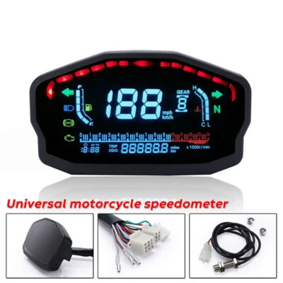 Moto Odometer Km/h MPH Tachometer Cafe Racer LCD Digital Motorcycle Speedometer - Image 1 of 4