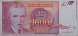 Yugoslavia 1000 Dinara (1992) Banknote Circulated Good Condition - Picture 1 of 2