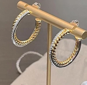 Cable Crossover Diamond Hoop Earrings - Picture 1 of 5