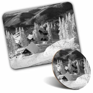 Mouse Mat & Coaster Set - BW - Poiana Bra?ov Ski Resort Romania #35262 - Afbeelding 1 van 8